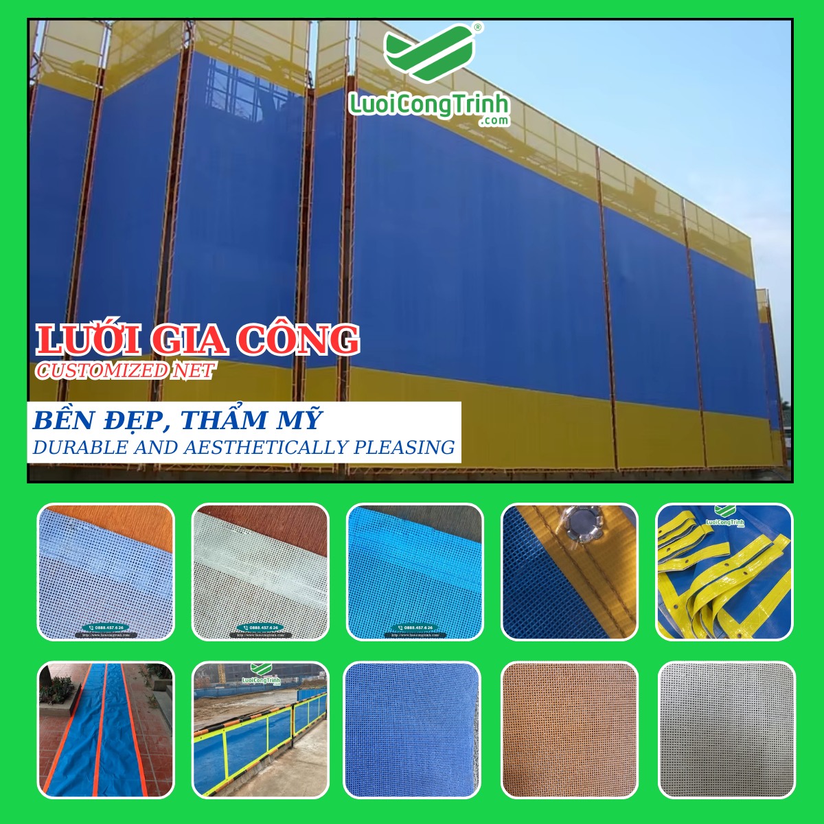 Premium PVC/HDPE Fabricated Netting with Reinforced Edges & Eyelets