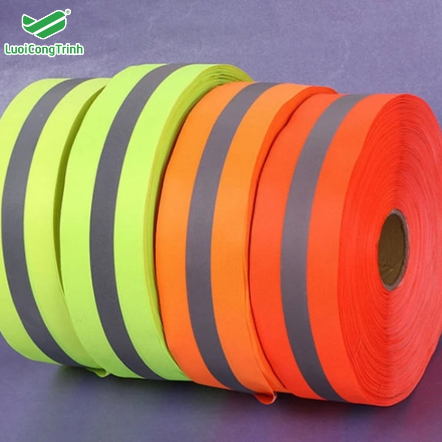 Cuộn dây bẹ bóng phản quang 4,8cm màu xanh lá/cam/vàng chanh