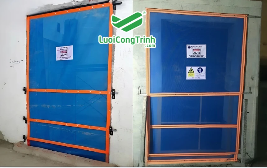 Lưới PVC/HDPE may viền bấm khuy chắn ô thang máy